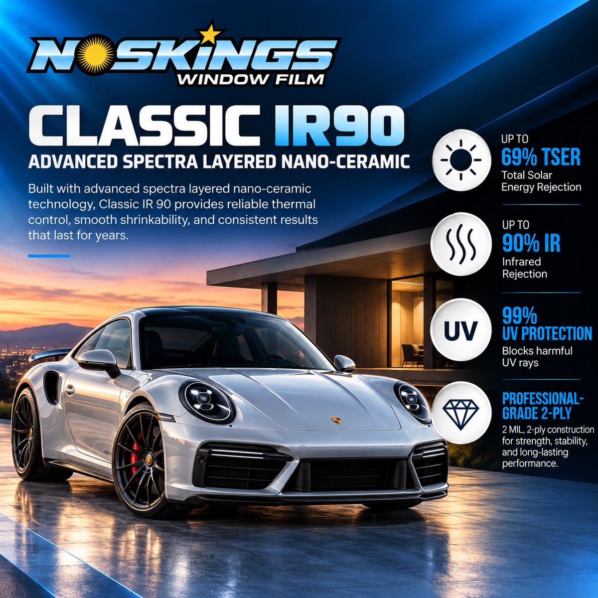 NOSKINGS Precut Nano Ceramic Window Tint Kit – Custom Fit for Car, Truck & SUV | Heat & Infrared Rejection | 99% UV Protection